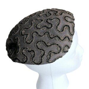 1950s Elegant Beaded Capulet Beret Evening Hat & Hat Pin